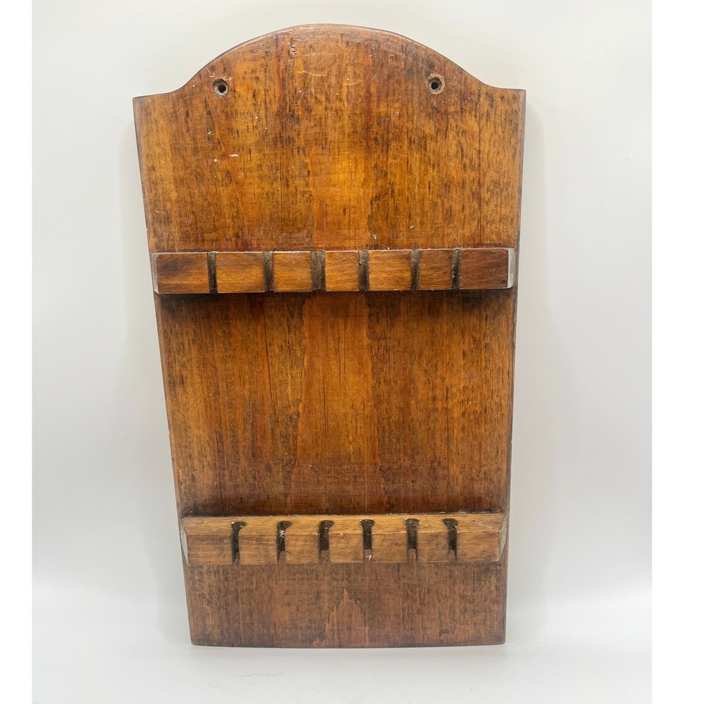 Vintage Wooden Spoon Rack Wall Mount 12 Slot Souvenir Spoon Display Holder Brown